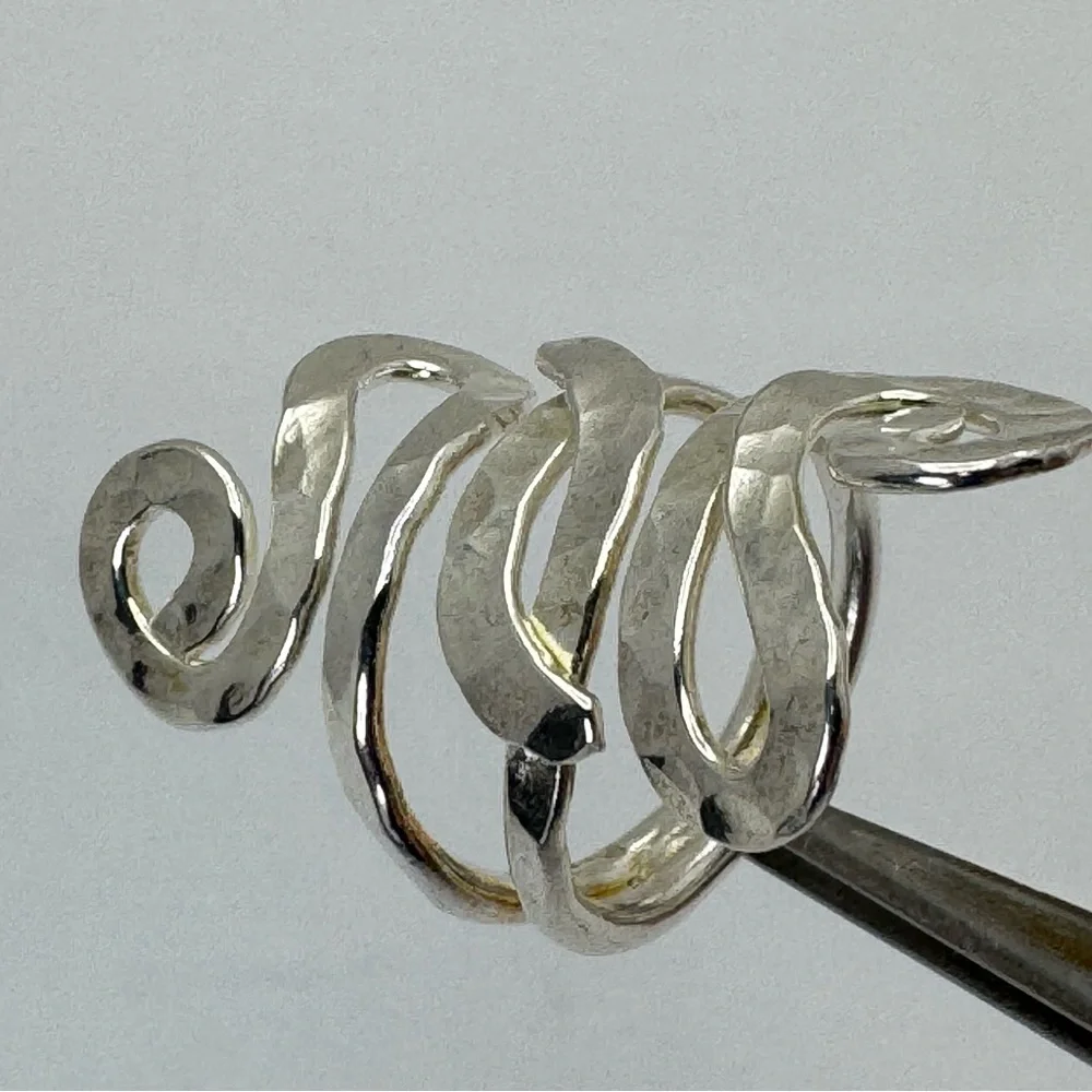 Vintage Mexico Silver Overlay Art Deco Hammered Finish Statement Ring Size 8
